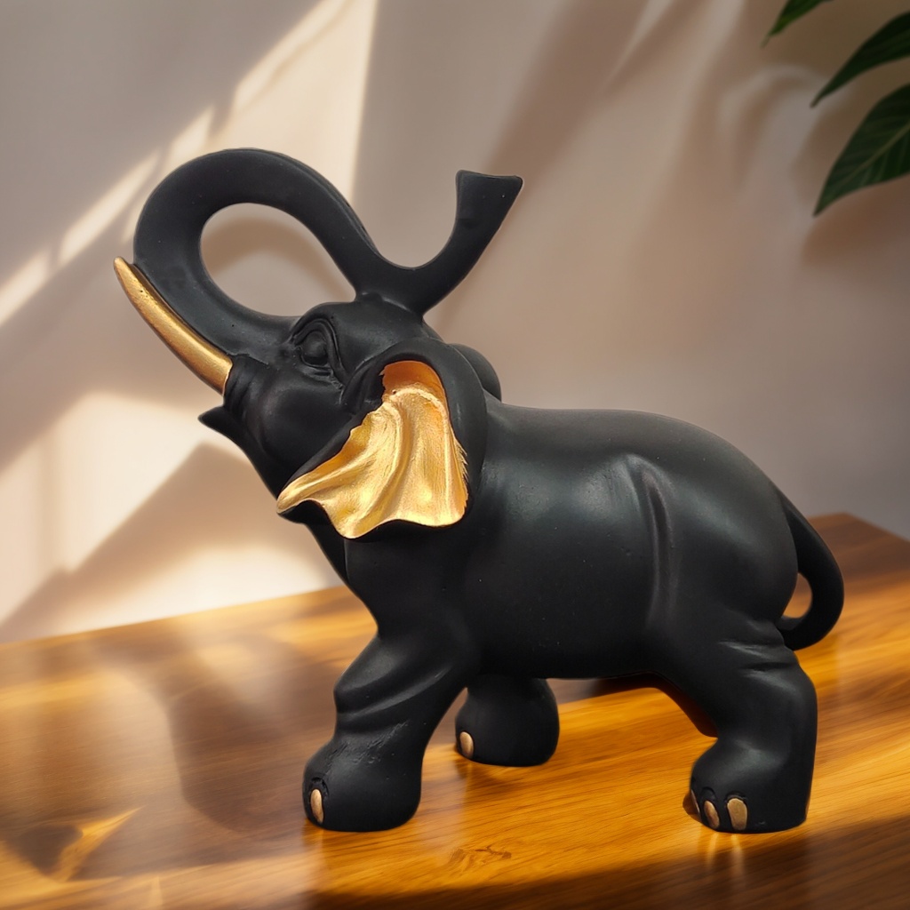 Resin Art Decoration Items - 1-delig zwart goud geluksolifant standbeeldornament, toegankelijke
