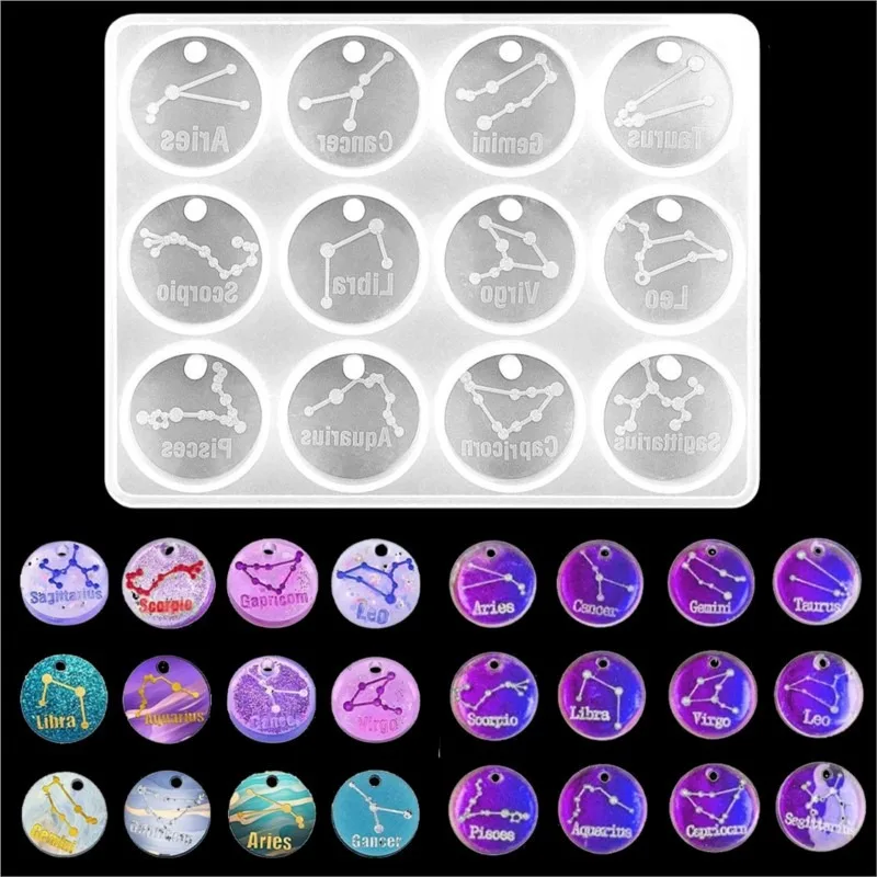 Resin Art Jewellery - 12 Zodiac Constellation Hars Mallen Ronde