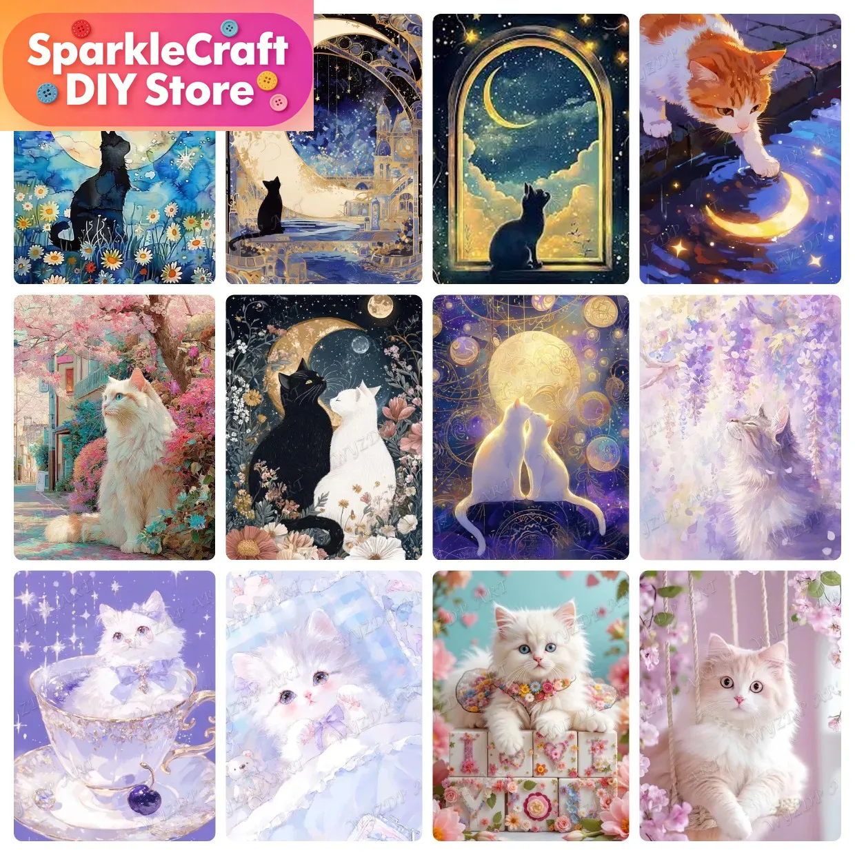 Resin Art For Beginners - Dier Kat Maan Diamant Schilderij Kit