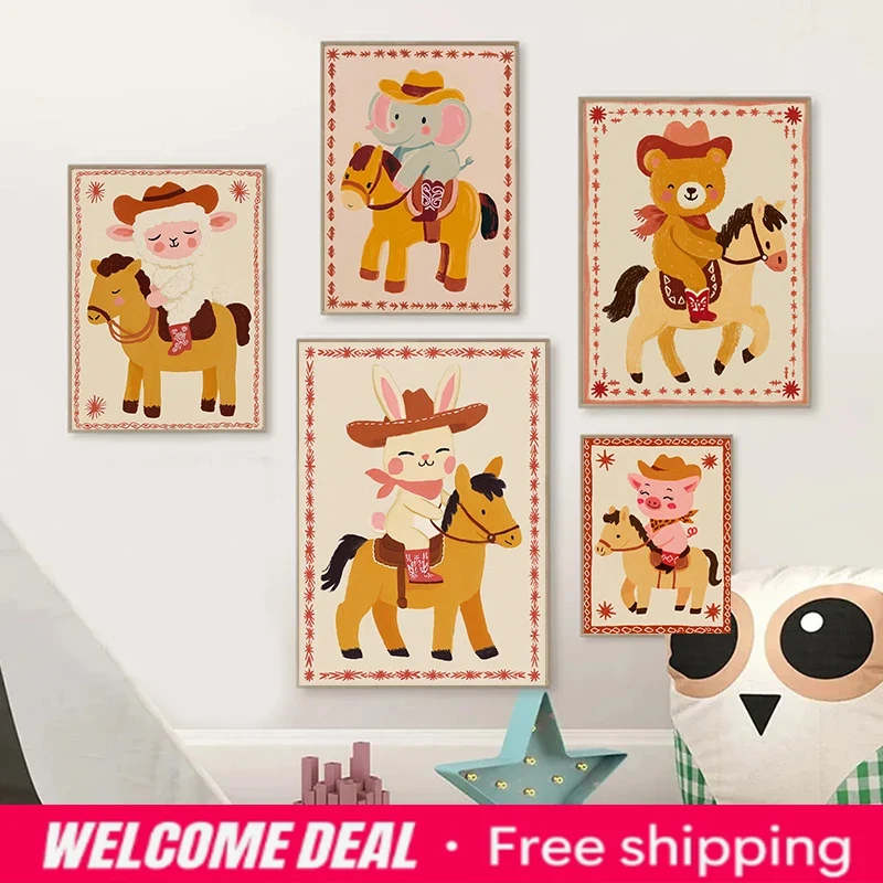 Resin Art Newborn Baby - 2026 Animal Cowboy Bear Kinderkamer Poster