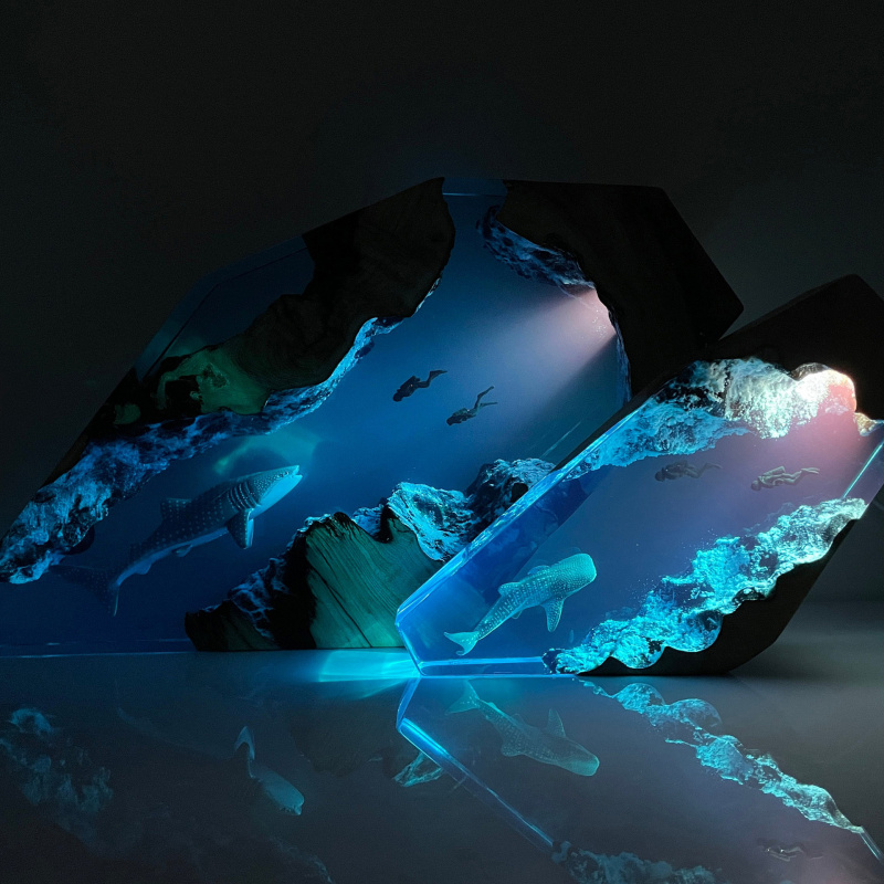 Resin Art Decoration Items - Miniatuur Walvishaai Duiker Harslamp Epoxyhars Houten