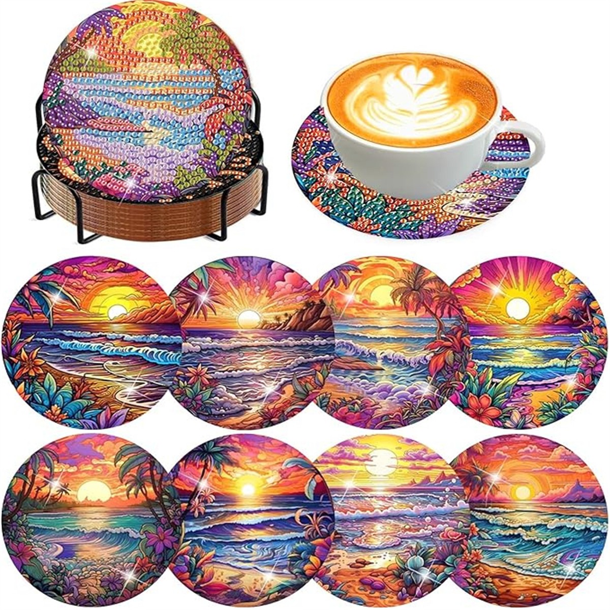 Resin Art Coasters - 8 stuks/set diamantgeschilderde onderzetters set acryl