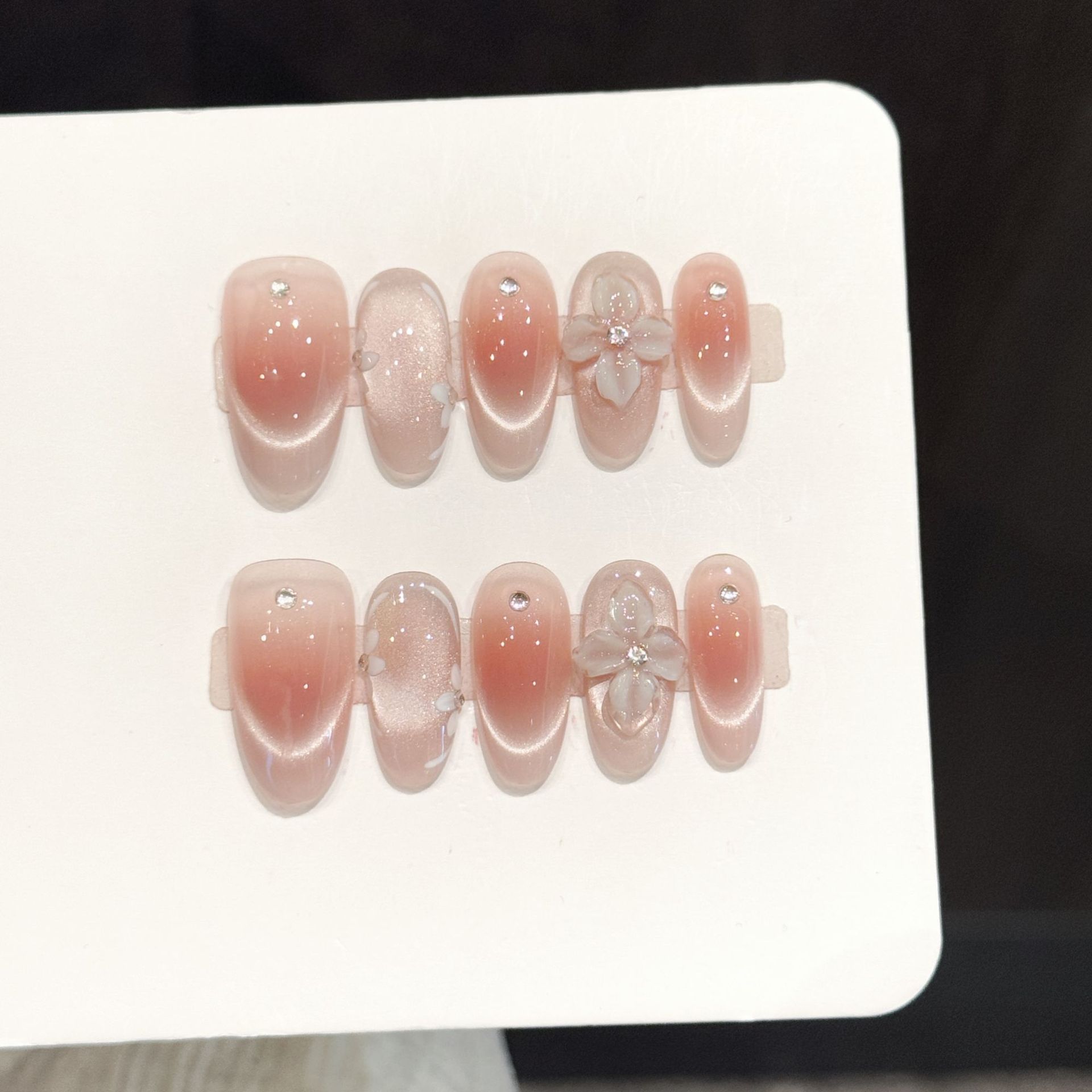 Resin Art Flowers - 10 stuks handgemaakte opzetnagels, ijs transparant,